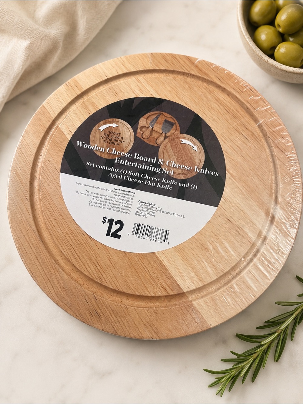 Wooden Cheese Board & Cheese Knives Entertaining Set Round Swivel Server Platter